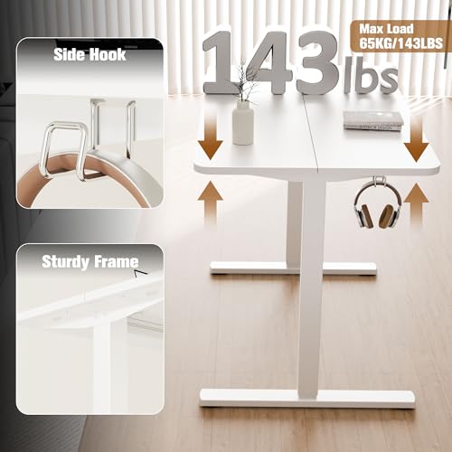 Image of ERGOMAKER 43 inch Electric Standing Desk, Adjustable Height, Sit Stand Up Desk for Home Office & Computer Workstations, Memory Controller, White