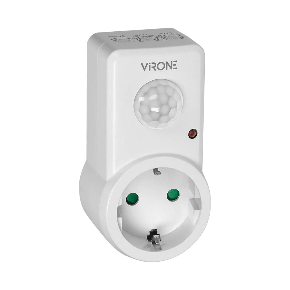 Virone MS-1(GS) Prise détecteur de Mouvement 120 degrés IP20 280W Time Réglage du Temps d'éclairage Réglage de la Zone de détection Sens Version Schuko - Produit pour Le Marché Allemand.