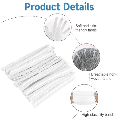 Alaoo Einweg Haarnetz, 100 Stück Kopfhaube, Einweg Nicht Gewebt Bouffant Kappen Einweg Haarhaube Haarnetz, Baretthauben, Einweghauben Kopf Haube für OP Gastronomie Hygiene, Weiß