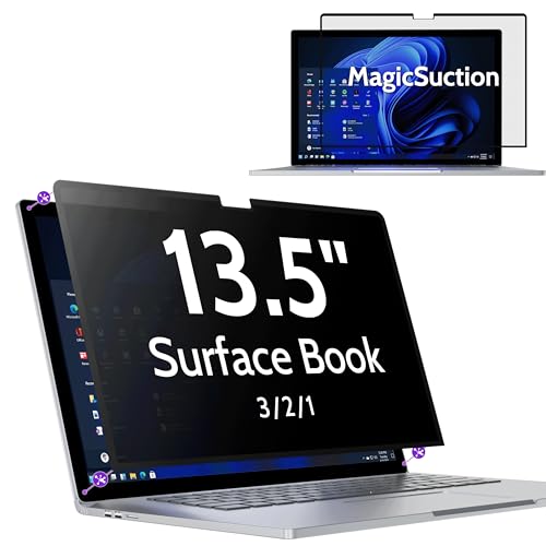 Image of Peslv Privacy Screen for 13.5 Inch Surface Book 3 /2 /1, MagicSuction Removable Anti Spy Black Protector, Glare Blue Light Filter for Microsoft Laptop Computer Monitor