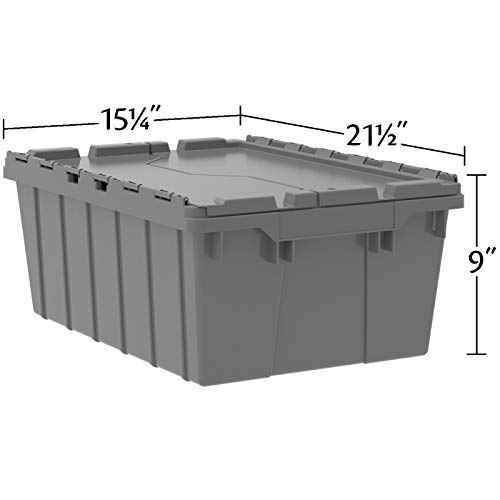 Akro-Mils 39085 Industrial Plastic Storage Tote With Hinged Attached Lid, (21-Inch L By 15-Inch W By 9-Inch H), Gray, (6-Pack) #TOP3