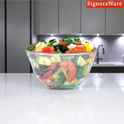 Image of SignoraWare Prism Brorsilicate Glass Serving Bowl | Microwave Safe | Elegant Design for Everyday Use | Mixing & Serving Bowl | Ideal for Cooking, Storing, Reheating & Serving Food (1 LTR | Clear)