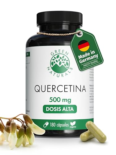 Quercetina de alta dosis – 500 mg con extracto natural de Sophora japonica – 100% vegana y sin aditivos – 180 cápsulas (6 meses) – Green Naturals®