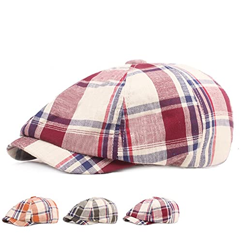 WJYHEA-New-Men-Newsboy-Caps-New-Plaid-Beret-Classic-Retro-Newsboy-Hats-Men-Women-Berets-Casual-Octogle-Cap-Color-Red-Cap-Hat-Size-56CM-to-60CM