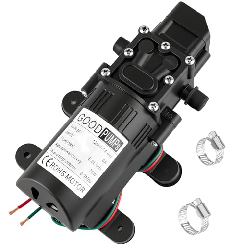12V DC Water Pressure Diaphragm Pump 6 A Self Priming Sprayer Pump with 6 L/Min 0.9 MPA 80 PSI Water Transfer Pump Suitable for Shower Garden