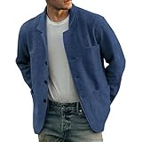 Qolkmuiy-GJ Men's Notched Lapel Single Breasted Cardigan Fashion Stand Collar Knitting Coat Soft Button Down Overshirt Coat (Blue,Medium)