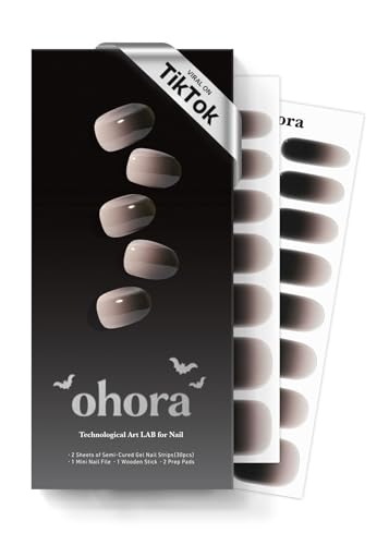 Image of ohora Semi Cured Gel Nail Strips (N Dark Veil) - Works with Any Lamps, Salon-Quality, Long Lasting, Easy to Apply & Remove - Includes 2 Prep Pads, Nail File & Wooden Stick