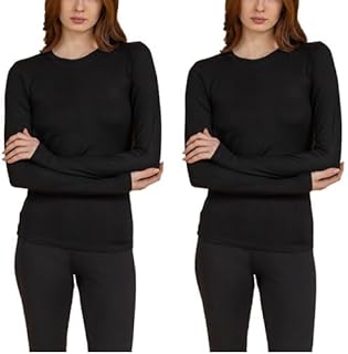 شارمين فانلة داخلية للنساء باكمام طويلة من الفسكوز، اسود، مقاس XXXL (عبوة من قطعتين)