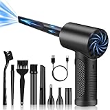 Terawetre Compressed Air Duster for PC, 3-Speed Adjustable 120000RPM, Battery Electric Air Duster Rechargable,Cordless Reusable Air Blower Duster with LED Light, Air Blower Cleaner for Laptop