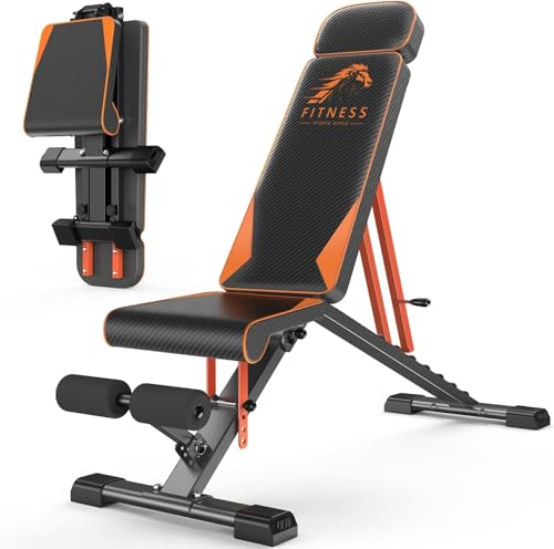 Dskeuzeew Adjustable Weight Bench, 880LBS/400KG Stable Strength Training Bench with Resistance Bands, Fast Folding Multi-Functional Incline/Decline Gym Bench for Home Full Body Workout