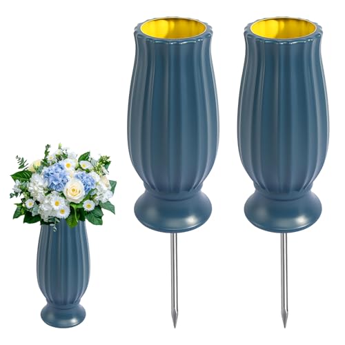 HFDONGL Grave Flower Pots 2 Pack Grave Flower Holders Grave Vases with Spike and Drainage Holes Plastic Cemetery Flower Pots for Gravestone Grave Garden Yard