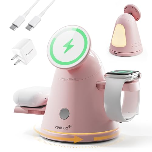 ZEEHOO 3 in 1 Charging Station for Apple Devices Qi2 Mag-Safe Charger Stand&Light Fast Wireless Charging Station for iPhone 17/16/15/14/13/12&AirPods&iWatch &Pixel 10&Samsung Galaxy Watch 30W Adapter