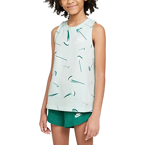 Nike Sportswear Big Kids' (Girls') French Terry Printed Tank (Small, Barely Green/White)