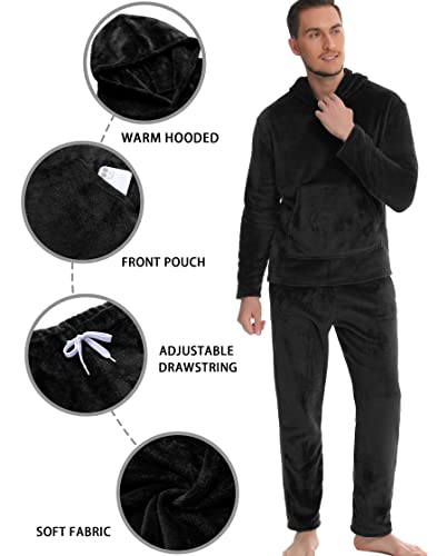 Vlazom Mens Pyjamas Set, Warm & Soft Fleece Pj's Sets for Men with Fluffy Hoodie Loungewear with Pockets4