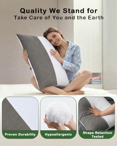 amazon basics Hollow Fiber Sleeping Pillow with Zip | Soft and Fluffy | Premium Soft Spun Polyester Outer Cover | Adjustable Height | White & Melange Grey - 27 x 16 inch (Set of 4) - Image 6