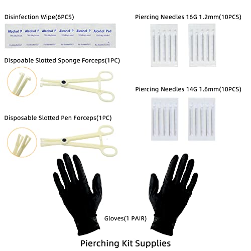 Buluok 120Pcs Body Piercing Kits Stainless Steel Acrylic Colorful Body Jewelry Belly Button Lip Tongue Nose Septum Eyebrow Ear Cartilage Tragus Nipple Body Piercing Jewelry Kits Tools Random Color #TOP3