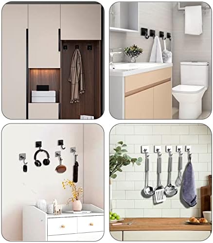 KAXIMON Self Adhesive Hooks Black, 6 Pack Robe Coat Sticky Hooks for Hanging, Self Adhesive Door Hooks for Bathroom Kitchen Hanging Towel Key, No Nails