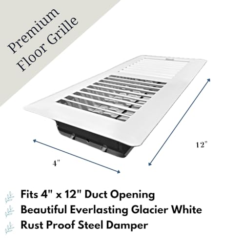Image of 4 inch x 12 inch White Floor Register 2 Way - Stamped Face Steel Vent Cover, HVAC Floor Grille for AC Heat, Fits 4x12 Duct Opening, Heavy Duty Metal Register, 10 Pack