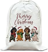 DSHFG Dachshund Dog Christmas Gift Bags, Merry Christmas Canvas Drawstring Santa Bags, Reusable C...