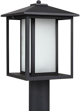 Generation Lighting 89129-12 Hunnington One Light Outdoor Post Lantern, Black, 15 Inch Height, Etched Seeded Glass Panels, Wet Rated, Contemporary Style, 1-Light