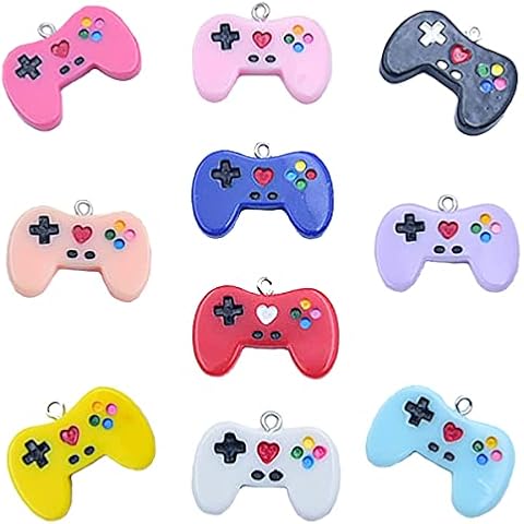 Topflier 40 Pieces Colorful Game Controller Charms Game Controller Resin Pendants For DIY Jewelry Making 10 Colors Cover