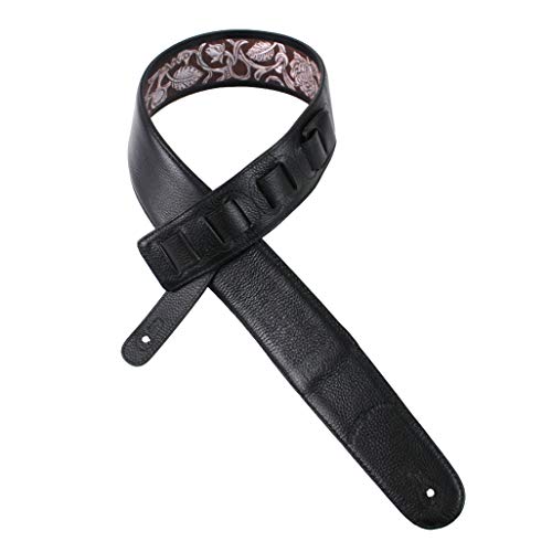 Walker And Williams Lhr-17-Sil Handmade Premium Black Carved Leather Guitar Strap With Silver On Bourbon Brown Western Floral Carving For Acoustic, Electric, And Bass Guitars #TOP7