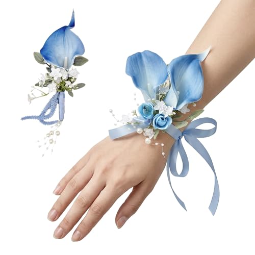 PartyforU Blue Boutonniere And Corsage Set