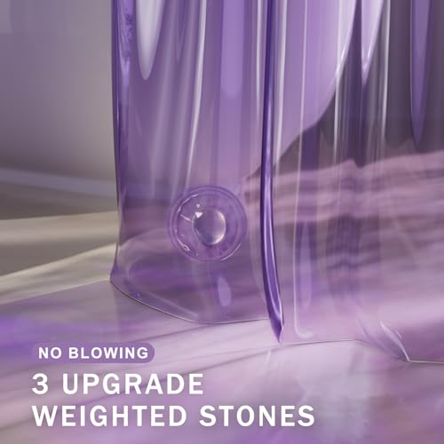 Image of AmazerBath Purple Shower Curtain Liner Luxury, EVA Soft Clear Heavy Duty Shower Curtain and Liner 2-in-1, 72x72 Plastic Weighted Bathroom Liner, 12 Rustproof Grommets & 3 Heavyweight Stones
