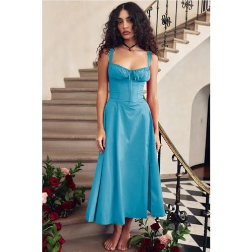 Image of Floral Corset Midi Dress Square Neck A Line Dress with Slit