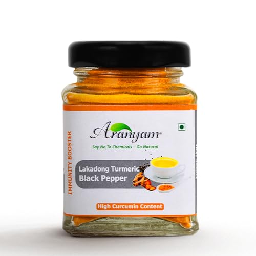 Aranyam Lakadong Turmeric Drink Mix - 40g | Infused with Black Pepper - High Curcumin (7-12%) | Haldi Powder for Golden Milk, Latte, Herbal Tea & Health Drink | Lakadong Turmeric Powder from Meghalaya