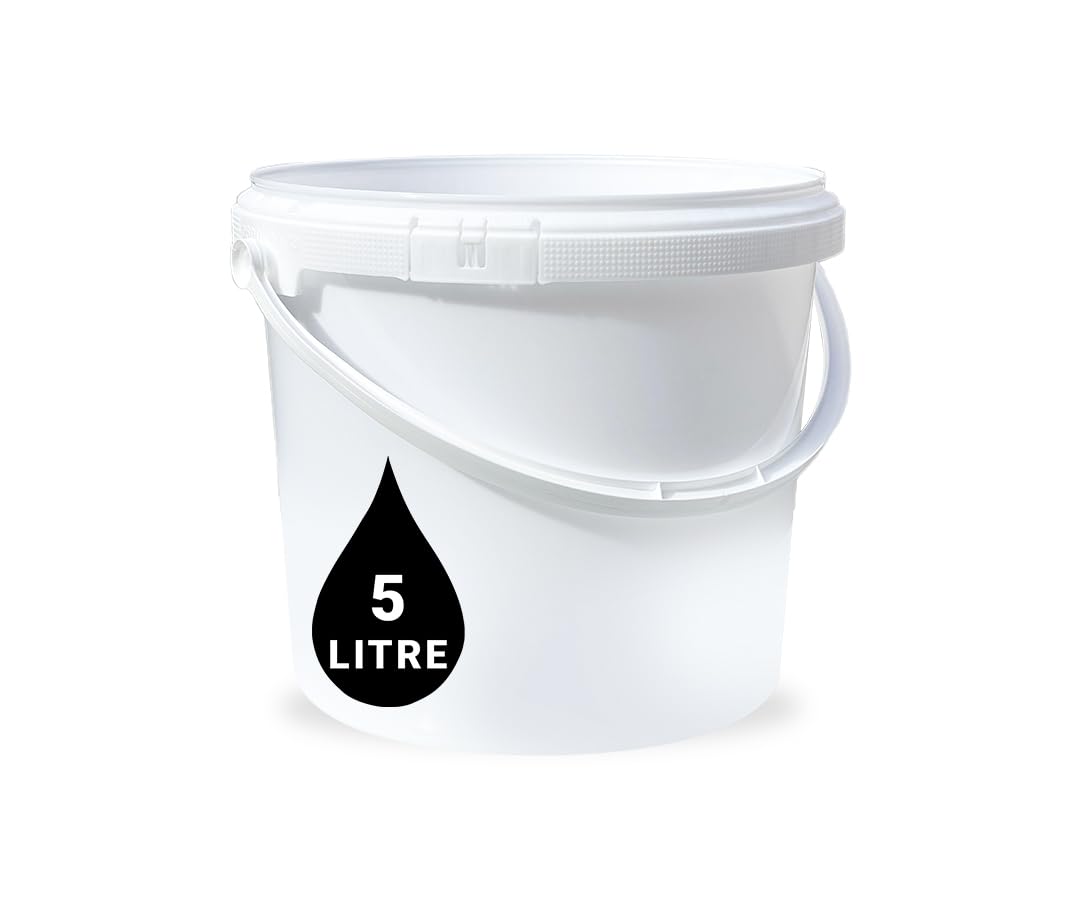 5L Plastic Bucket Pail + Handle & Lid - Heavy Duty ¦ Food Grade BPA Free ¦ Multi-use Fermentation Feed Dry Food Liquid Chemicals Hydroponics Storage Container WHITE