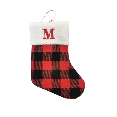 Cogoall M Christmas Stockings, Xmas Stockings Hanging Sock, Letter Christmas Stocking, Red And Black Checkered Socks Hanging Xmas Stockings For Fireplace Party Christmas Decorations (M)