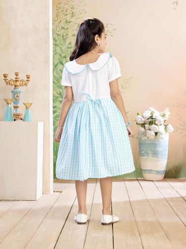 Image of Aarika Girls Green Colour Checks Print Cotton Frock