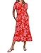 Zeagoo Women's Summer Casual Loose Dress Short Sleeve Aline Midi Dresses 2026 Layered Flowy T Shirt Dress Boho Petite Long Sundresses with Pockets Red Floral XL
