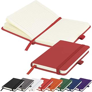 A6 Notebook New Small Pocket Hardback Lined Journal Notepad Note Book Pad with Pen Loop, 196 Page, Elastic Closure and Ribbon Marker Notepad Note Book Notes Pad (Black)