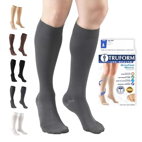 Image of Truform 20-30 mmHg Compression Stockings for Men and Women, Knee High Length, Closed Toe, Gray, X-Large (8865GR-XL)