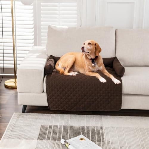 Dlwk 犬のベッド大型小型犬や猫のため息のペットベッド、滑り止めソファプロテクターカバーソフト防水ペットクッションドッグ鎮静パッド、猫犬マット(75 x 75 cm、ブラウン)