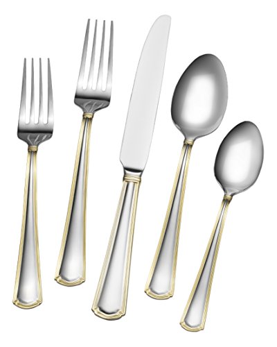 Gourmet Basics by Mikasa 5189120 Universal Gold 20-Piece Stainless Steel Flaware Set, Service