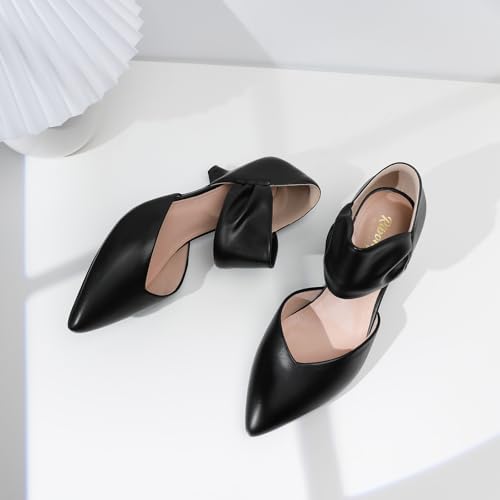 Image of RIBONGZ Kitten Heels for Women Closed Toe Comfortable Low Heels Pointed Toe Sexy Slip on Pumps Bridal Party Dressy Shoes