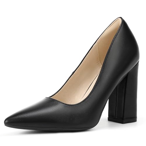 Image of IDIFU IN4 Women's Pumps - Closed Toe Heels with Chunky Block Heels - Thick Pointed Toe Dress Shoes for Women - Wedding, Prom, Bridal, Office, Business - Comfortable, Formal, Fashion, Classic Pumps