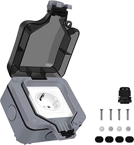 TIMLand Außensteckdose Wasserdicht IP66, Outdoor Steckdose Aufputz mit...