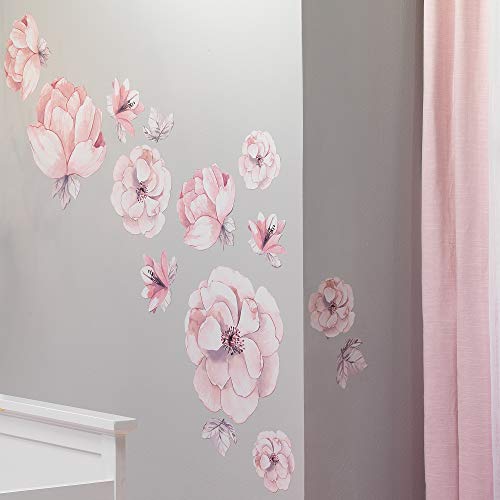 Lambs & Ivy Signature Botanical Baby Pink/Gray Watercolor Floral Wall Decals - Image 3