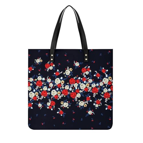 Sac à main shopper fleur blanche et rouge cabas grand format aux finitions soignées