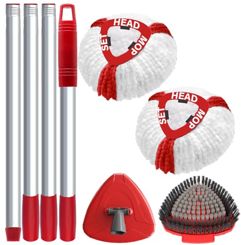 OKcedier Wischmopp Ersatzbezug für Turbo Mop Wischmop Wischer Ersatzköpfe und Bodenwischer Mop mit 2 Mikrofaser Moppköpfe 1 Stiel &1 Moppbasis & 1 Bürste Geeignet für Alle Böden