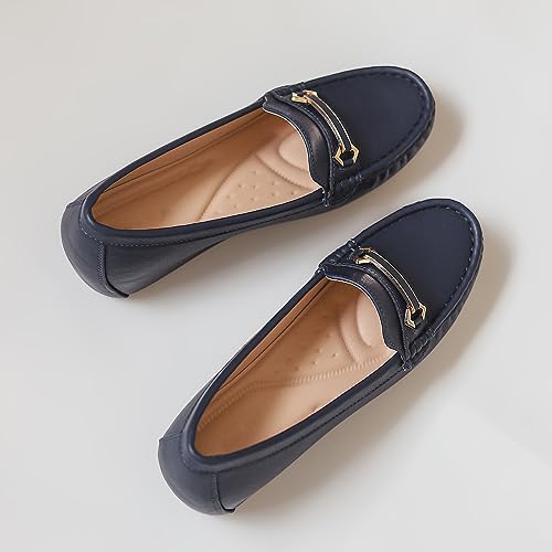 Image of FRALOSHA Loafers for Women Wedge Penny Loafers Leather Leisure Walking Comfort Flat Slip-On Dressy Casual Cute Shoes