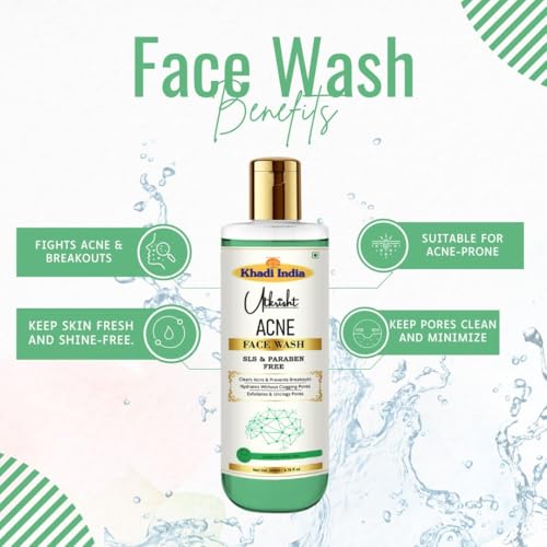 Image of Khadi Acne Face Wash 200ml | With Sodium Cocoyl Glycinate | For Acne, Breakouts, Pimple and Oil Control With Glowing Skin | SLS & Paraben Free | All Skin Types | Face Wash for Men & Women