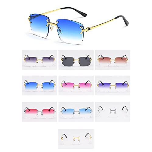 Image of Gradient Lens Metal Sunglasses Rimless Square Blue UV400 Brown Women Frameless