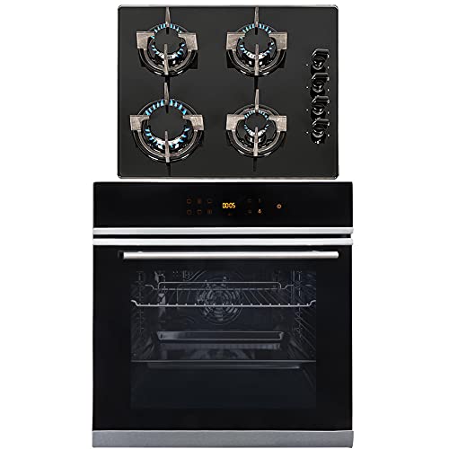 SIA BISO6SS Premium 60cm Black 10 Function Built-in Single Electric True Fan Oven & GHG602BL 4 Burner Black Gas On Glass Hob With FFD & LPG Kit