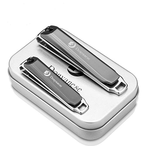 Donyanese Nail Clipper Set,Fingernail and Toenail Clippers Cutter,2PCS Sharp Stainless Steel Nail Cutter Trimmer Set With Metal Case,Best Nail Clipper for Men&Women