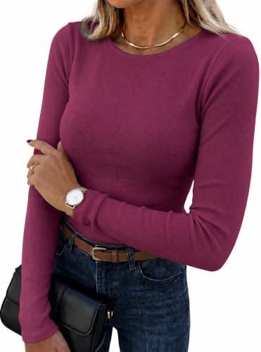 Cicy Bell Damen Langarmshirt Fleece Thermooberteile Rundhals | Pullover,Elegant,Winter,Slim Fit,Warm,Basic,Herbst,Tops,Weiches Innenfleece